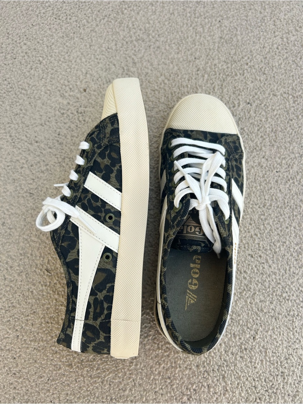 Gola Olive Leopard Low-Top Sneakers with White Stripes - Picture 2 of 3